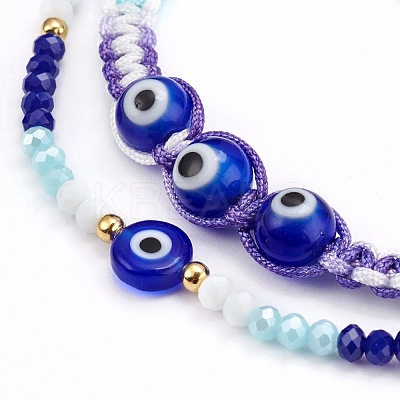 Adjustable Polyester Cord Braided Bead Bracelets & Stretch Bracelets Set BJEW-JB05980-1