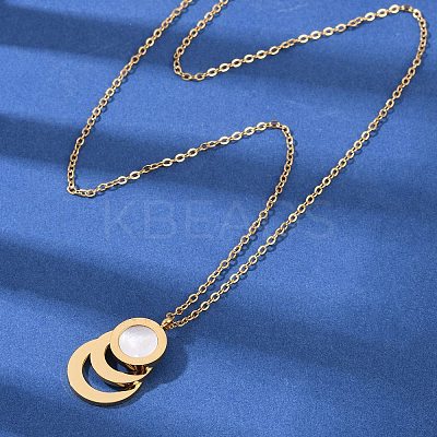 304 Stainless Steel Roman Numeral 3 Ring Pendant Necklaces NJEW-V001-06G-02-1