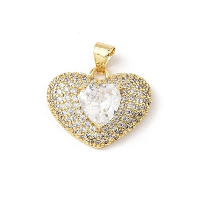 5Pcs Brass Micro Pave Clear Cubic Zirconia Pendants KK-B141-05G-02-1