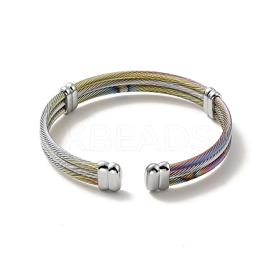 304 Stainless Steel Triple Layer Twist Rope Open Cuff Bangle for Women BJEW-P283-09M-1
