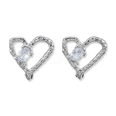 Clear Cubic Zirconia Heart Stud Earrings EJEW-N012-51P-B-1