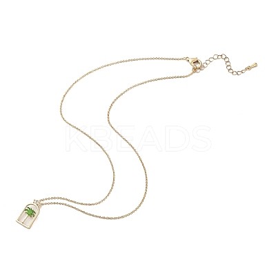 Arch with Coconut Tree Brass Enamel Pendant Necklaces NJEW-H051-03G-1