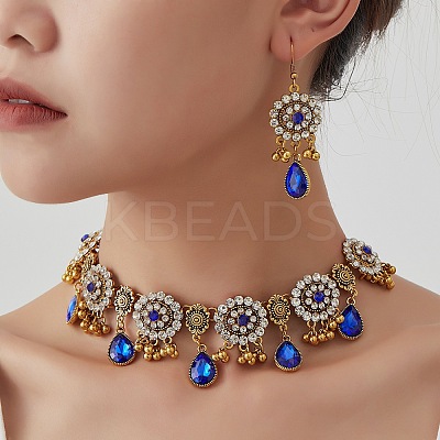 Alloy Rhinestone Bib Necklaces & Dangle Earrings Sets FS-WG6751B-01-1