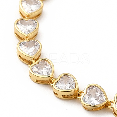 Clear Cubic Zirconia Heart Link Chain Necklace NJEW-E074-06G-1