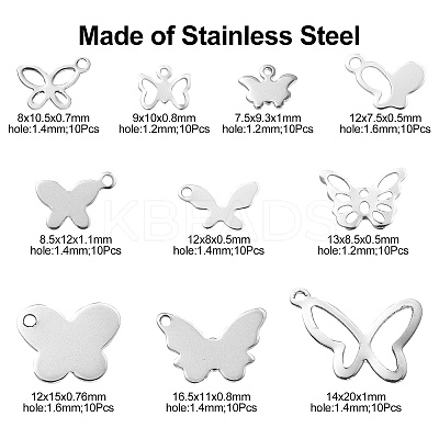 100Pcs 10 Styles 201 Stainless Steel Pendants STAS-CJ0002-22-1