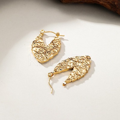 304 Stainless Steel Textured Leaf Hoop Earrings for Women LS-DP2797-1-1