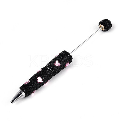 Heart Resin & Polymer Clay Pave Rhinestone Ball-Point Pen AJEW-T013-03D-1