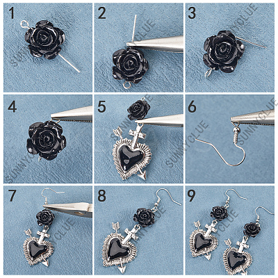 DIY Gothic Heart Brass & Alloy Enamel Dangle Earring Making Kits DIY-SC0026-61-1