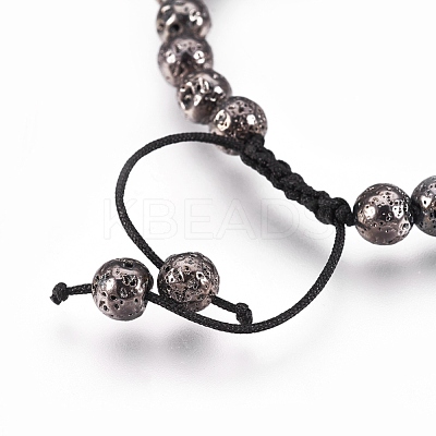 Electroplated Natural Lava Rock Braided Bead Bracelets BJEW-O162-H-1