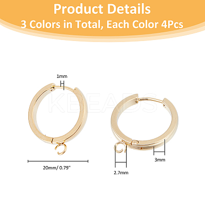 12Pcs 3 Colors 201 Stainless Steel Huggie Hoop Earrings Findings FIND-DC0005-89-1