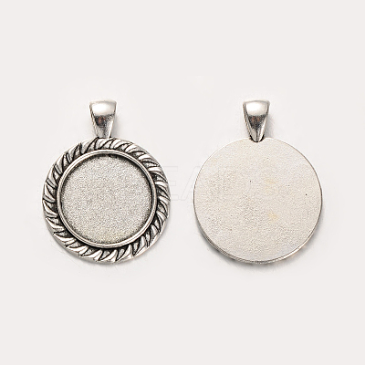 Tibetan Style Alloy Flat Round Pendant Cabochon Settings LS-X-PALLOY-J494-20AS-1