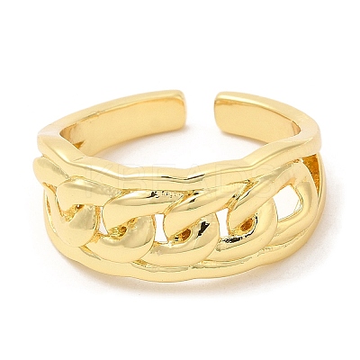 Rack Plating Brass Curb Chains Open Cuff Rings RJEW-R138-02G-1