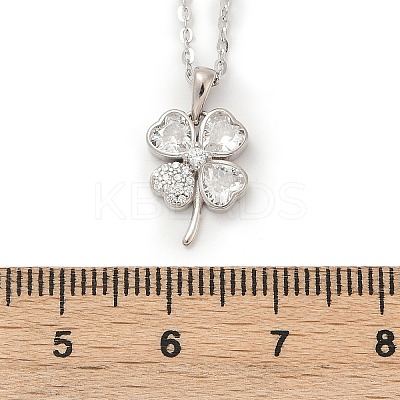 925 Sterling Silver Pave Clear Cubic Zirconia Clover Pendant Necklaces for Women NJEW-G168-01P-1