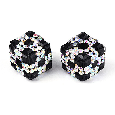 Polymer Clay Rhinestone Beads with Square Acrylic CLAY-T022-03B-1