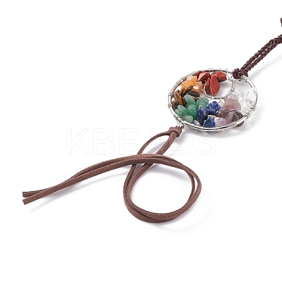 Chakra Natural Mixed Gemstone Woven Pendant Decorations HJEW-JM00660-1