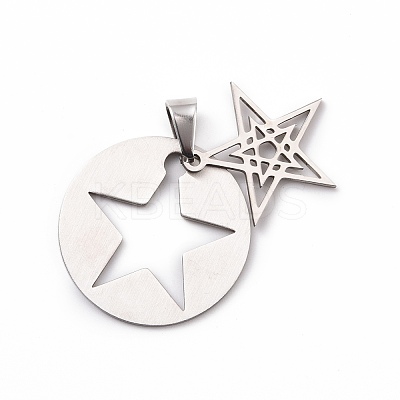 Non-Tarnish Flat Round with Star 201 Stainless Steel Pendants STAS-I032-146-1