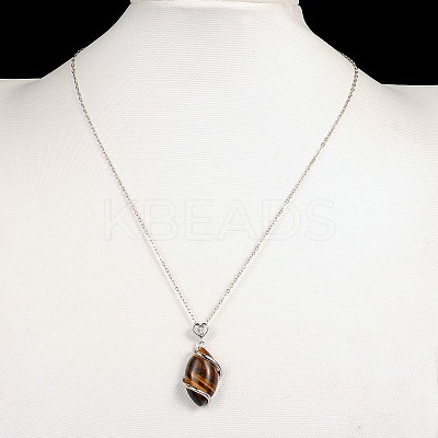 Horse Eye Platinum Plated Brass Rhinestone Gemstone Pendant Necklaces NJEW-JN01188-1