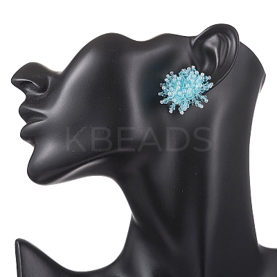 Flower Handmade Glass Seed Beads Stud Earrings EJEW-MZ00680-01-1