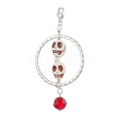Halloween Skull Synthetic Turquois & Alloy Pendant Decoration HJEW-JM02108-1