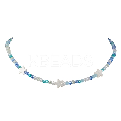 2Pcs 2 Color Glass & Natural Shell Star Beaded Necklaces Set NJEW-JN04646-02-1