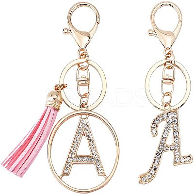 2Pcs 2 Style Alloy Rhinestone Keychain Sets KEYC-WR0001-01A-1