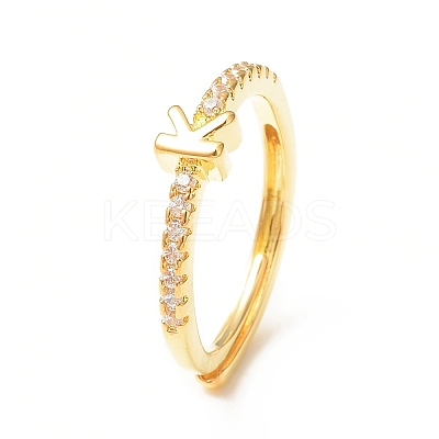 Clear Cubic Zirconia Initial Letter Adjustable Ring RJEW-C052-01G-K-1