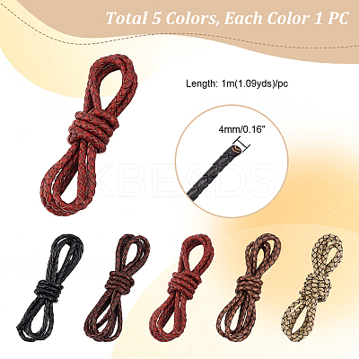 5M 5 Colors Round Braided Leather Cord OCOR-GA0001-71-1