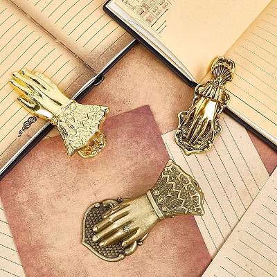 Alloy Hand Shaped Bookmark Clip AJEW-CP0006-94A-AG-1