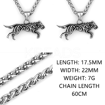 304 Stainless Steel Viking Wolf Pendant Necklaces for Men FS-WG017A5-01-1