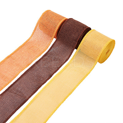 3 Rolls 3 Colors Polyester Imitation Linen Wrapping Ribbon OCOR-YS0001-02B-1