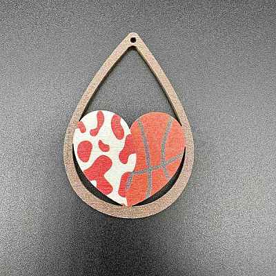 Sport Ball Theme Single Face Printed Wood Big Pendants WOOD-WH0036-10C-1
