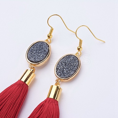 Ice Silk Thread Tassel Dangle Earrings EJEW-P142-B06-1