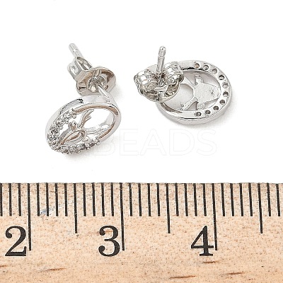 Flat Round with Deer Brass Micro Pave Clear Cubic Zirconia Stud Earrings EJEW-F383-11P-1