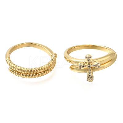 Adjustable Brass Micro Pave Cubic Zirconia Rings Set RJEW-M021-01G-1