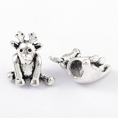 Tibetan Style Alloy Christmas Reindeer/Stag European Beads TIBEB-8009-AS-NR-1