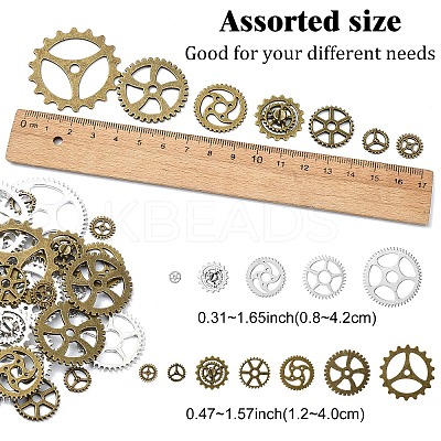 36Pcs 12 Styles Tibetan Style Alloy Steampunk Pendants TIBEP-YW0001-89-1