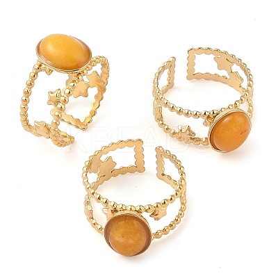 Oval Natural Agate Finger Rings RJEW-Z057-11G-06-1