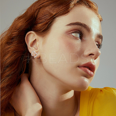 1 Pair 925 Sterling Silver Heart Cuff Earrings for Women EJEW-HS0001-04-1