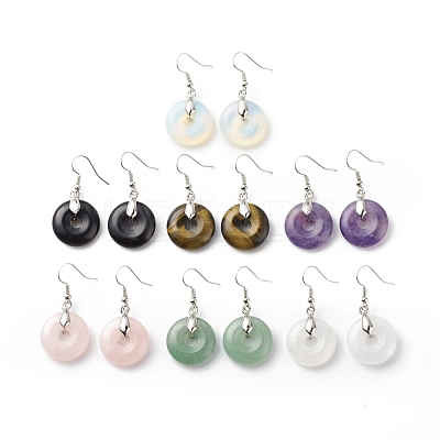 Gemstone Donut Dangle Earrings EJEW-G300-01P-1
