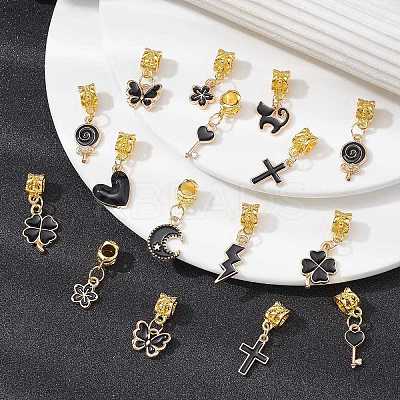 50Pcs 10 Styles Alloy Black Enamel European Dangle Charms PALLOY-CJ0002-79-1