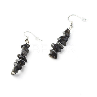 Natural Obsidian Chip Beads Dangle Earrings EJEW-JE04649-10-1