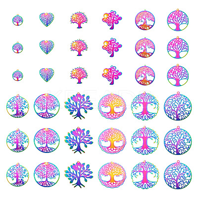 48Pcs 12 Style 201 Stainless Steel Filigree Pendants STAS-BY0001-21-1