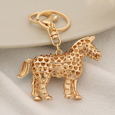 Cartoon Alloy Rhinestone Horse Pendant Keychain PW23062660618-1