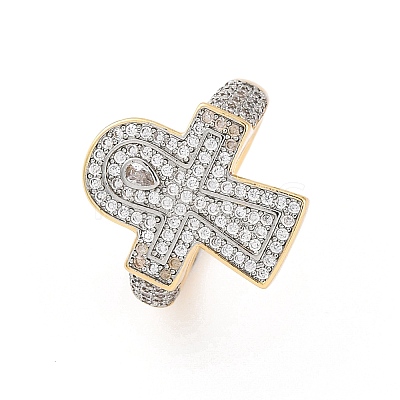Brass Micro Pave Clear Cubic Zirconia Cuff Finger Rings for Women RJEW-C116-01G-1