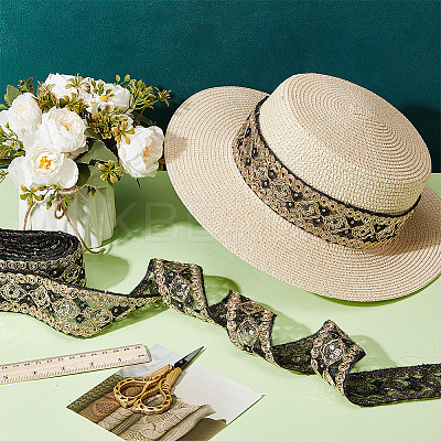 Polyester Rhombus Embroidery Lace Trim OCOR-WH0090-84A-1