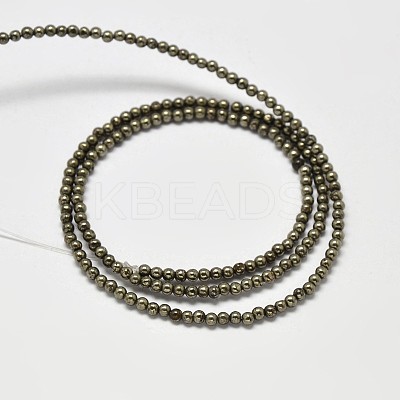 Natural Pyrite Round Beads Strands G-F197-10-3mm-1