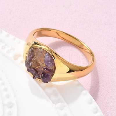 Round Natural Amethyst Chips Finger Rings RJEW-D303-03G-03-1