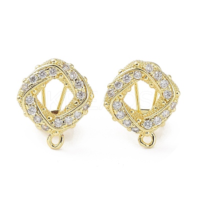 Hollow Rhombus Brass Micro Pave Cubic Zirconia Stud Earrings Finding KK-E083-05G-1