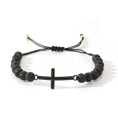 Natural Lava Rock Round Bead Braided Bead Bracelets FL7803-1-1