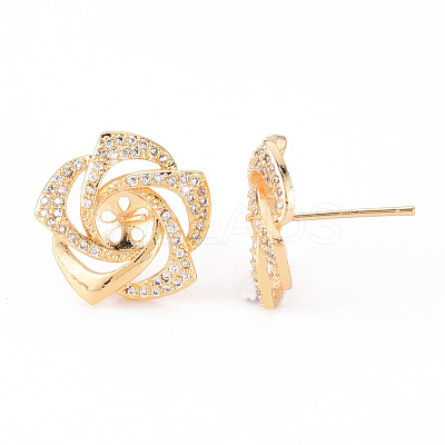Brass Micro Pave Clear Cubic Zirconia Stud Earrings Findings KK-T062-124G-NF-1